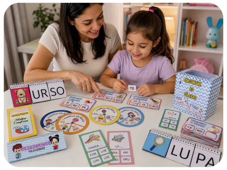 Criança brincando com os joguinhos